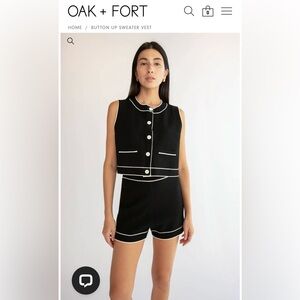 OAK + FORT Black and White Button-Up Sweater Vest and Shorts Set